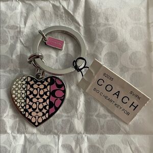Coach Signature Heart Key Holder - Silver and Pink